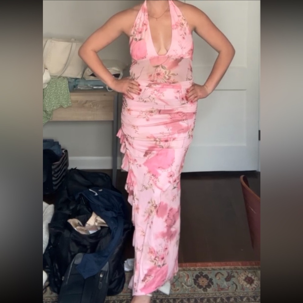 Floral Pink Halter Maxi Dress